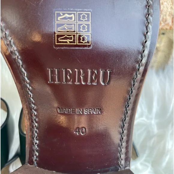 NEW Hereu Pesca Block Heel Fisherman Sandals Green Cutout Leather Shoes 40/US 10 - Picture 6 of 9